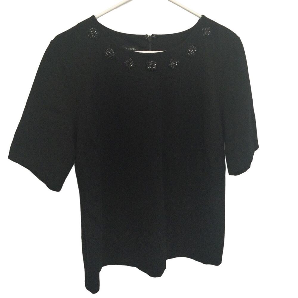 Talbots beaded top women XL black blouse formal classic embellished fairy gothic